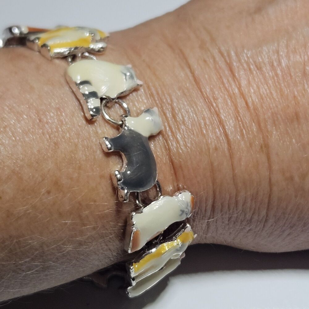 *Sale*Cat Bracelet Chain Link Magnetic Clasp Kitty Cat Kitten Calico Silver 7.5" - Picture 9 of 16